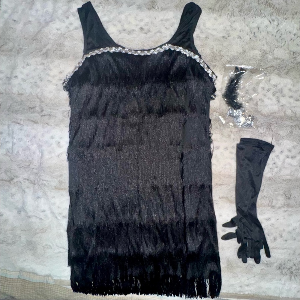 Black Fringe Dress with Gloves Costume